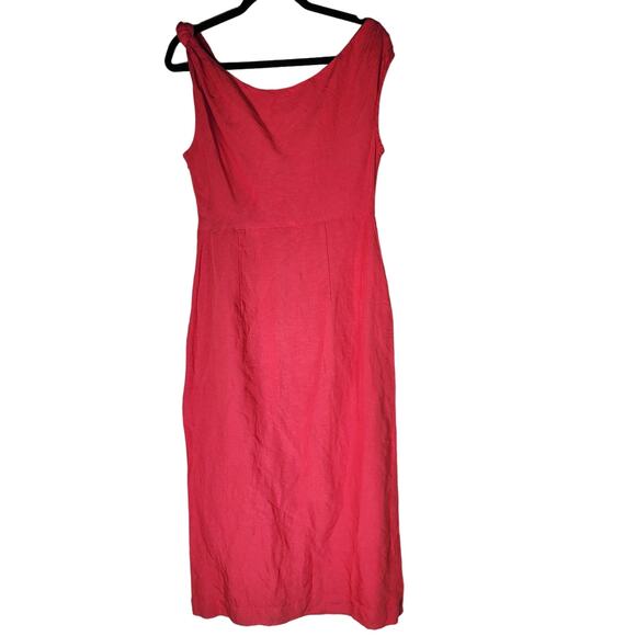 by Anthropologie Red Linen Blend Midi Length Dress Asymmetrical Neckline, S - Picture 3 of 8